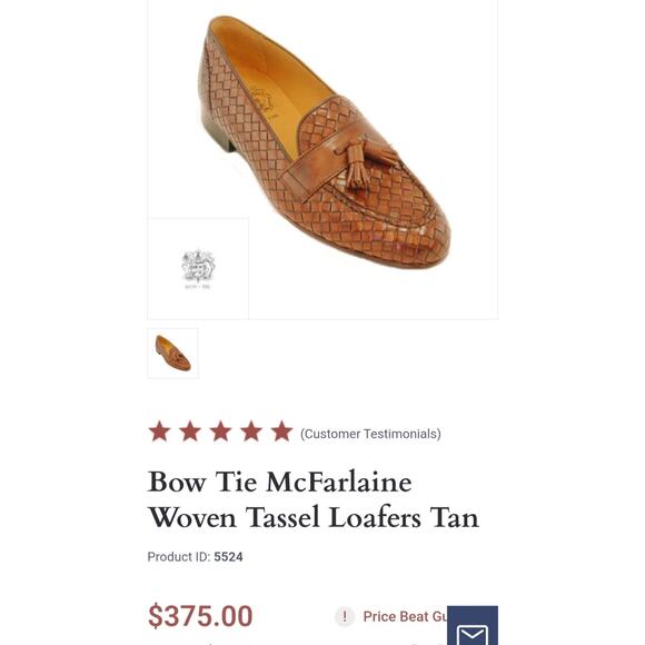 Rare Bow-Tie McFarlaine Italian Woven Tassle Brown Leather Loafers SZ 9 ORG $349 main image 9